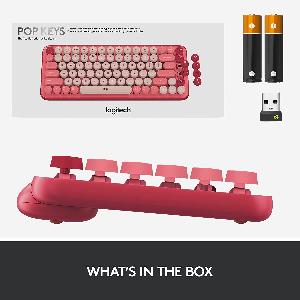 Logitech POP Keys Mechanical Wireless Keyboard with Customisable Emoji Keys, Durable Compact Design, Bluetooth or USB Connectivity, Multi-Device, OS Compatible - Heartbreaker