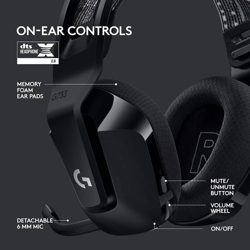 Logitech G733 Lightspeed Wireless Gaming Headset with Suspension Headband, LIGHTSYNC RGB,
