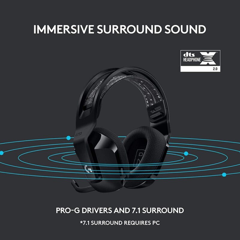 Logitech G733 Lightspeed Wireless Gaming Headset with Suspension Headband, LIGHTSYNC RGB,