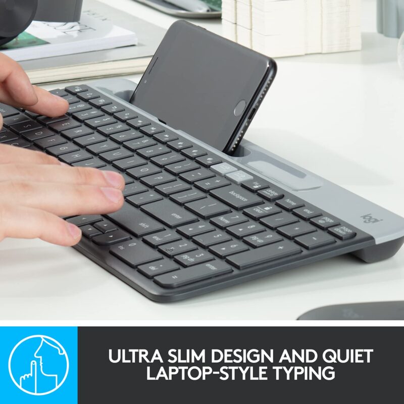 Logitech K580 Slim Multi-Device Wireless Keyboard for Chrome OS - Bluetooth/USB Receiver, Easy Switch, 24 Month Battery, Desktop, Tablet, Smartphone, Laptop Compatible - Graphite, Medium (920-009210)