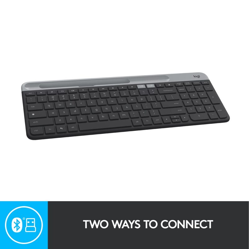 Logitech K580 Slim Multi-Device Wireless Keyboard for Chrome OS - Bluetooth/USB Receiver, Easy Switch, 24 Month Battery, Desktop, Tablet, Smartphone, Laptop Compatible - Graphite, Medium (920-009210)
