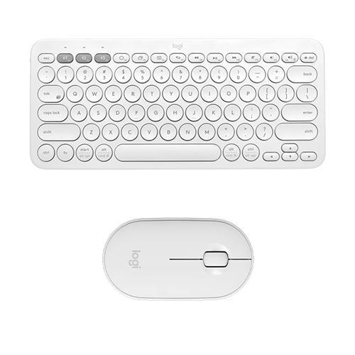 Logitech K380 Wireless Multi Device Bluetooth Keyboard for PC/Mac/Laptop/Smartphone/Tablet with M350 Pebble Bluetooth Wireless Mouse (White)